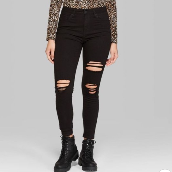 Wild Fable Black Distressed High Waisted Jeans - Picture 1 of 5